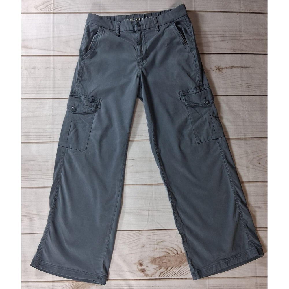 American Eagle Womens 6 Mid-Rise Baggy Wide Leg Cargo Pants Gray Stretch Lyocell